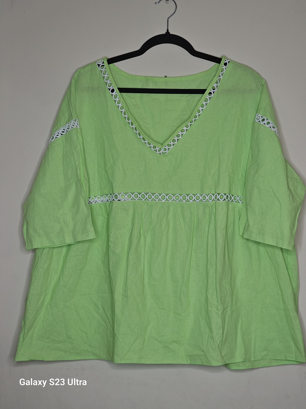 Light Green Embroidered V-Neck Women’s Top